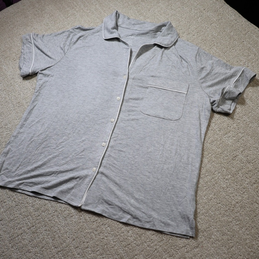 Auden Cloud Knit Pajama Top Gray Short Sleeve Button Down Sleep Shirt Large